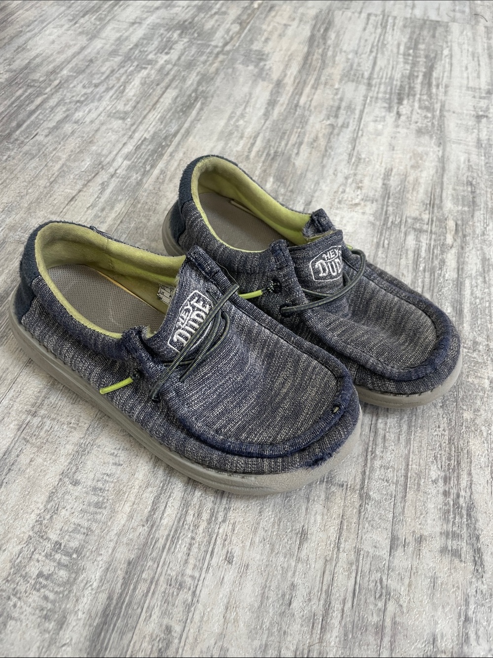 Hey Dude Kids Navy Slip-Ons with Lime Interior Accent